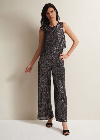 Phase Eight Aubrey Sequin Wide Leg Jumpsuit Grey Canada | UWYZHP-503